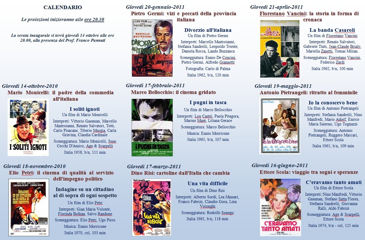 Calendario delle proiezioni 2010-2011