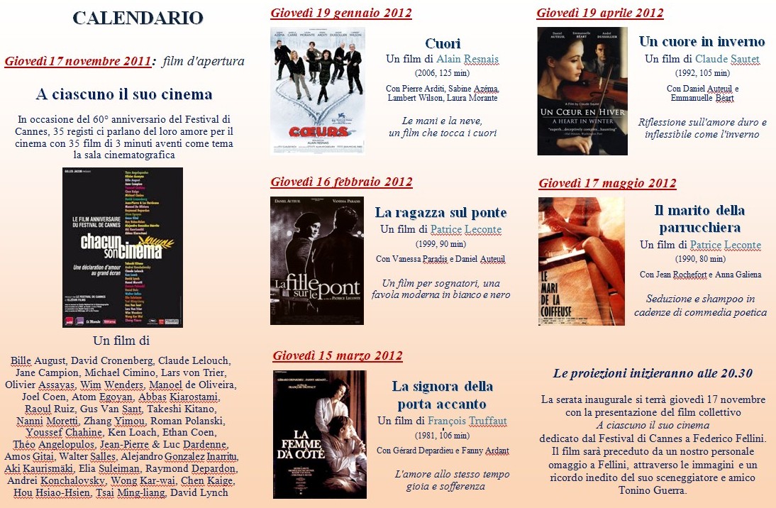 Calendario delle proiezioni 2011-2012